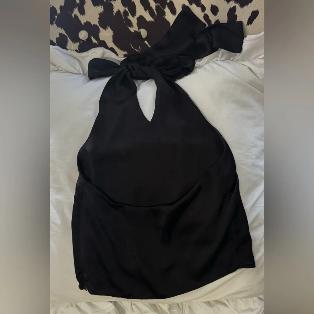 Zara Black Satin Halter Tie Top - Picture 2 of 7